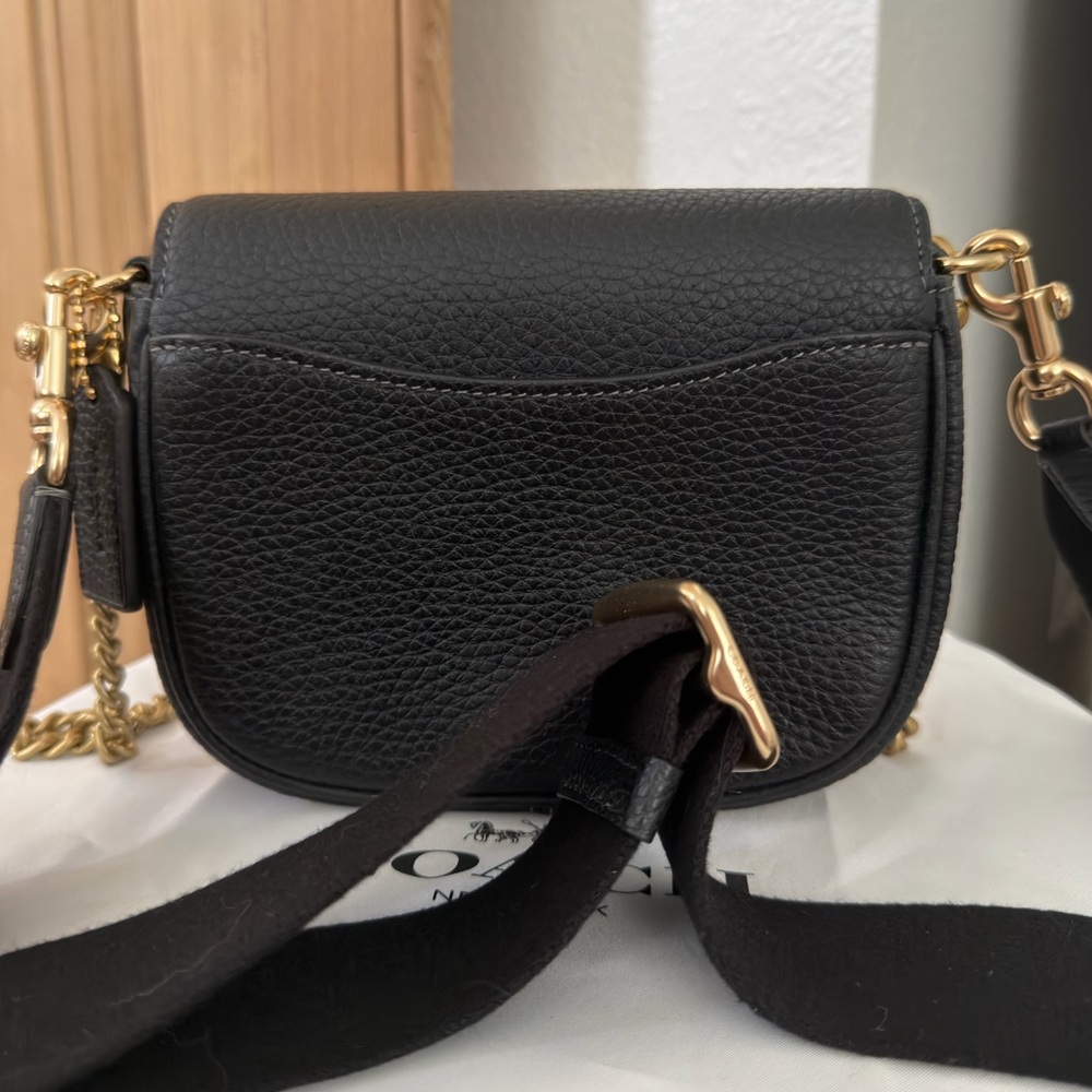 Coach Black Pebble Leather Flap Crossbody with Gold Hardware - Picture 3 of 5